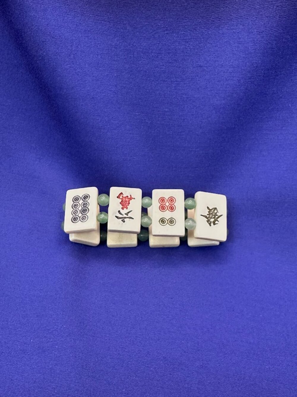 VTG Asian MahJong Tile Bracelet Jade-Tone/Aventurine Beads - Picture 5 of 14